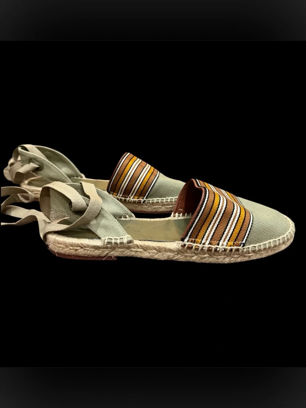 Loro Piana Suitcase Stripe Sage Green Lace-Up Espadrilles EU 39 US 7.5